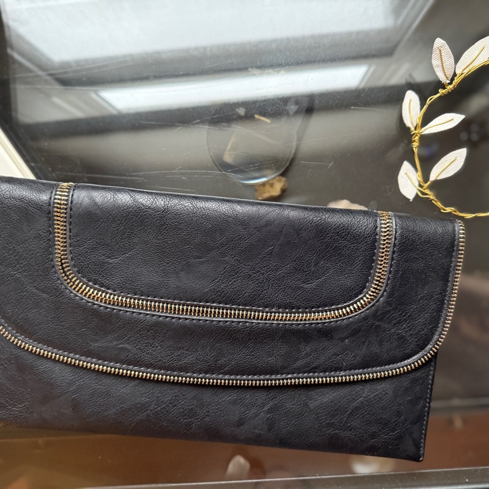 Black Faux Leather Zip-Accent Clutch - Women